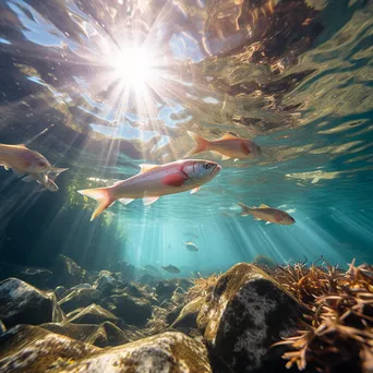 Underwater view of fish in a rock pool with sunlight - Image 4