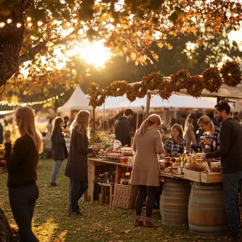 Families enjoying a harvest festival in a vineyard with twinkling lights. - Image 2