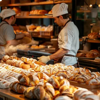 Artisans crafting bread and pastries in a busy local bakery - Image 3