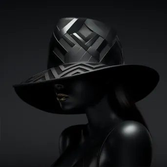 Low poly, wide brim fedora hat featuring art deco patterns - Image 2