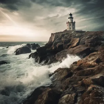 Ancient cliffside lighthouse with crashing waves - Image 3