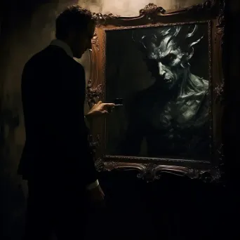 Eerie illusion of a demon revealing itself in the mirror