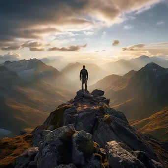 Adventurer standing atop a rocky mountain ridge - Image 4