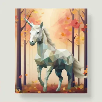 Enchanting low poly unicorn amidst captivating pastel autumn forest - Image 2