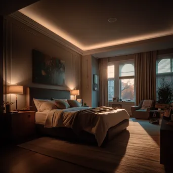 Elegant bedroom featuring smart lighting controls - Image 1