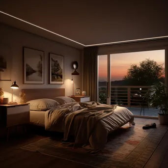 Elegant bedroom featuring smart lighting controls - Image 2