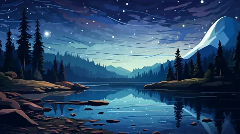 Polygonal depiction of a starry night over a quiet lake - Image 1