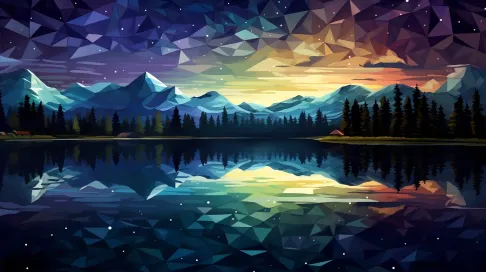 Polygonal depiction of a starry night over a quiet lake - Image 2