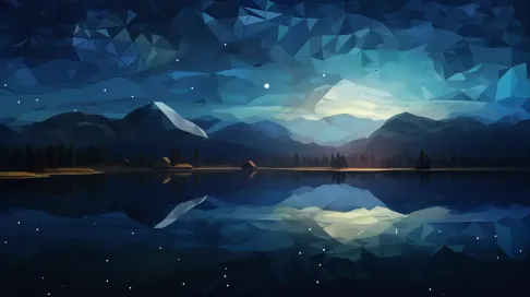 Polygonal depiction of a starry night over a quiet lake - Image 3