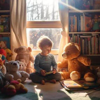 Toddler reading in a colorful reading nook - Image 2