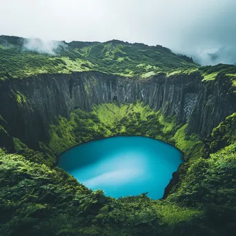 View of a turquoise lake within a volcanic caldera surrounded by cliffs - Image 3