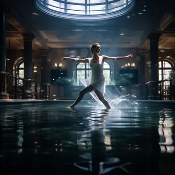 Graceful woman performing water ballet in an elegant pool - Image 1