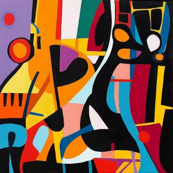 Abstract representation of jazz music in bold, dynamic colors and energetic lines - Image 1