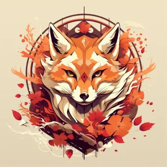 Low-poly depiction of a mythical Kitsune fox spirit in autumn tones - Image 1