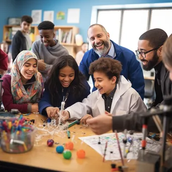 Students engaging in a science lab activity in a vibrant classroom. - Image 2