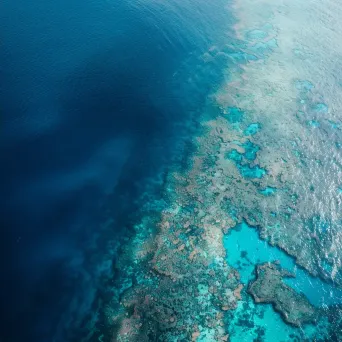 Ocean coral reefs and clear blue water seen from airplane - Image 2