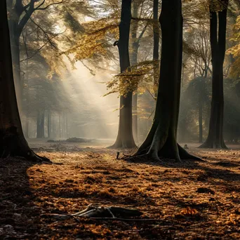 Misty Dawn in Woodland Clearing