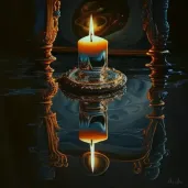 Image of a burning candle surrounded by mirrors reflecting light infinitely. - Image 2