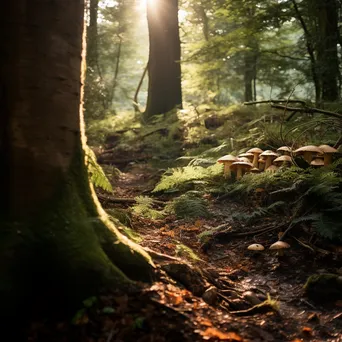 Winding forest path scattered with wild mushrooms - Image 4