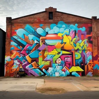 Brightly colored graffiti mural on an abandoned warehouse wall - Image 2