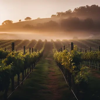 Vineyard landscape in morning mist - Image 1