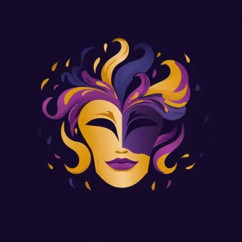 Artistic and abstract theater company logo with a stylized comedy and tragedy mask icon in purple and gold - Image 1