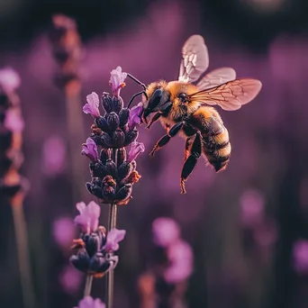 Close-up of bumblebee on a lavender flower. - Image 1