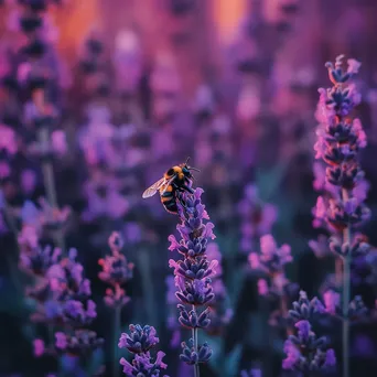 Close-up of bumblebee on a lavender flower. - Image 4