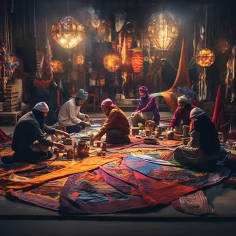 Artisans collaborating on weaving a large carpet. - Image 2