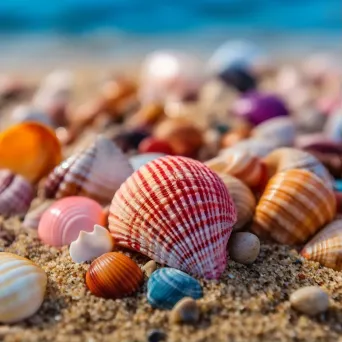 Colorful Seashells on Sandy Beach