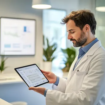 Doctor on video call reviewing tablet data - Image 2