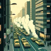 Traffic jam in a city with rows of vehicles emitting fumes - Image 4