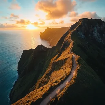 Cliff Edge Mountain Pass at Sunset