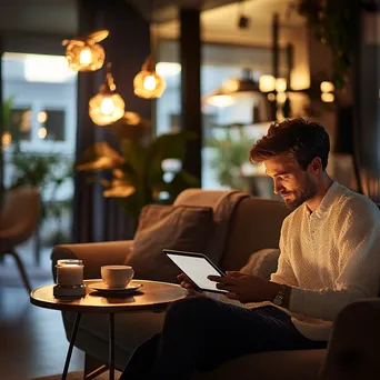 Employee enjoying a creative moment with coffee and a tablet - Image 1