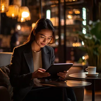 Employee enjoying a creative moment with coffee and a tablet - Image 2