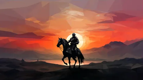 Low poly knight on horseback against sunset - Image 3