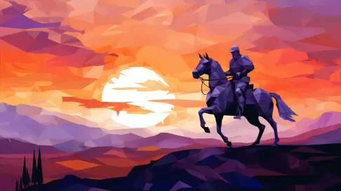 Low poly knight on horseback against sunset - Image 4