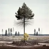 Single tree surrounded by saplings in logging site - Image 1