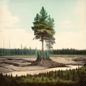 Single tree surrounded by saplings in logging site - Image 3