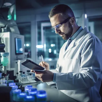 Lab technician recording data on tablet - Image 1