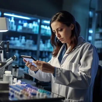 Lab technician recording data on tablet - Image 2