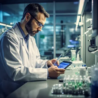 Lab technician recording data on tablet - Image 3