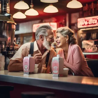 Vintage portrait of a nostalgic couple in 1960s diner - Image 4