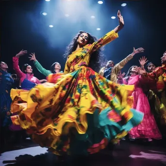 Colorful costumes and exuberant choreography in a Bollywood dance scene - Image 4