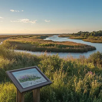 Interpretative sign and plants at coastal estuary - Image 1