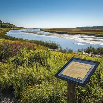 Interpretative sign and plants at coastal estuary - Image 3