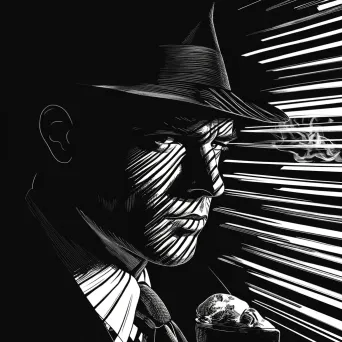 Line art drawing of a classic film noir detective in his office - Image 2