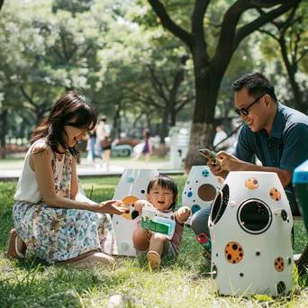 Family interacting with installations in a smart public park - Image 3