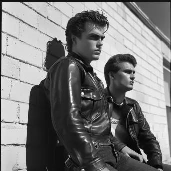 1950s greaser fashion leather jackets and rolled-up jeans - Image 1