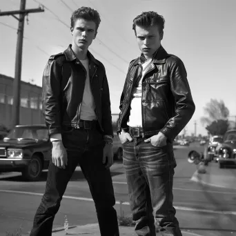 1950s greaser fashion leather jackets and rolled-up jeans - Image 3